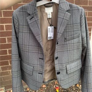 H&M Women's Black and Gray Plaid Blazer